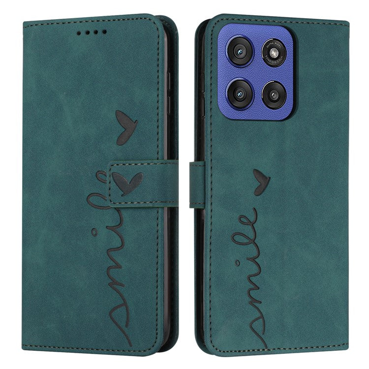 Stand Case for Motorola Edge 60 Fusion 5G / Edge (2025) 5G PU Leather Phone Cover Imprinted Heart Pattern - Green
