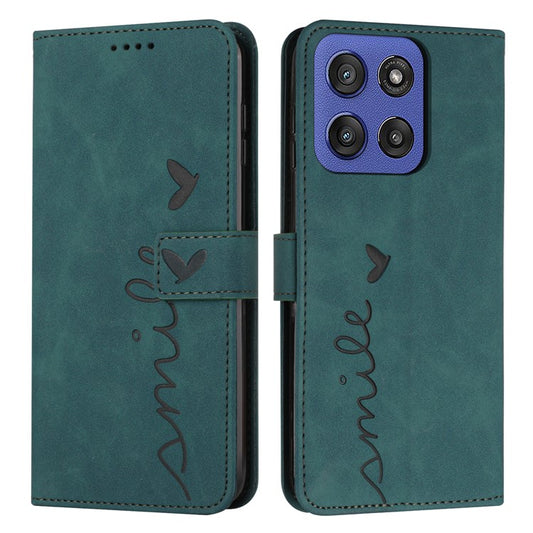Stand Case for Motorola Edge 60 Fusion 5G / Edge (2025) 5G PU Leather Phone Cover Imprinted Heart Pattern - Green
