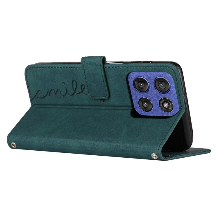 Stand Case for Motorola Edge 60 Fusion 5G / Edge (2025) 5G PU Leather Phone Cover Imprinted Heart Pattern - Green