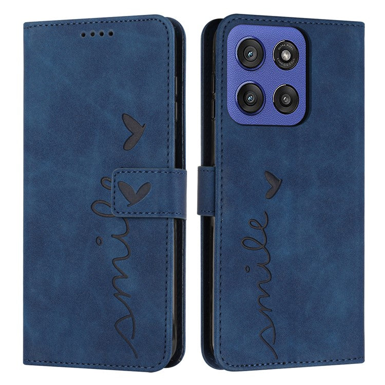 Stand Case for Motorola Edge 60 Fusion 5G / Edge (2025) 5G PU Leather Phone Cover Imprinted Heart Pattern - Blue