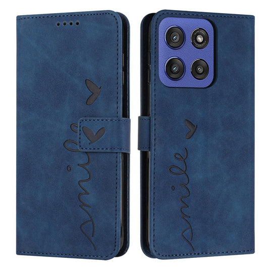 Stand Case for Motorola Edge 60 Fusion 5G / Edge (2025) 5G PU Leather Phone Cover Imprinted Heart Pattern - Blue