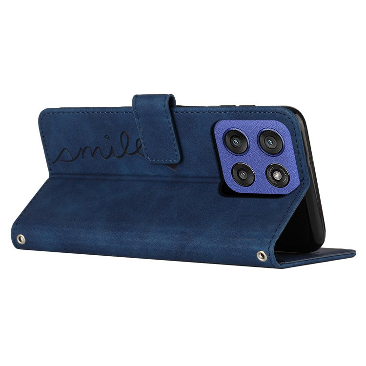 Stand Case for Motorola Edge 60 Fusion 5G / Edge (2025) 5G PU Leather Phone Cover Imprinted Heart Pattern - Blue