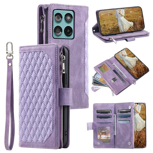 Style 005 For Motorola Edge 60 Fusion 5G Wallet Case Rhombus Stitching Line PU Leather Phone Cover - Purple