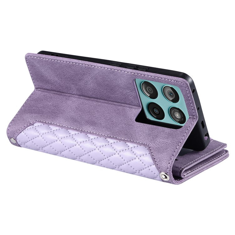 Style 005 For Motorola Edge 60 Fusion 5G Wallet Case Rhombus Stitching Line PU Leather Phone Cover - Purple