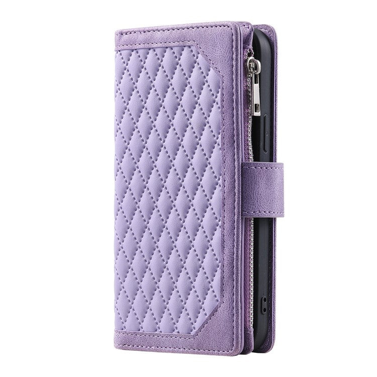 Style 005 For Motorola Edge 60 Fusion 5G Wallet Case Rhombus Stitching Line PU Leather Phone Cover - Purple