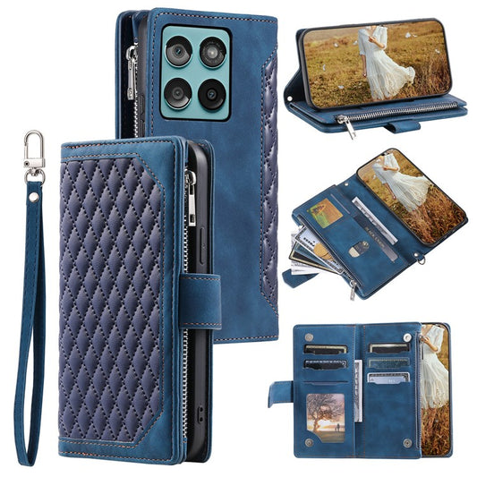 Style 005 For Motorola Edge 60 Fusion 5G Wallet Case Rhombus Stitching Line PU Leather Phone Cover - Blue