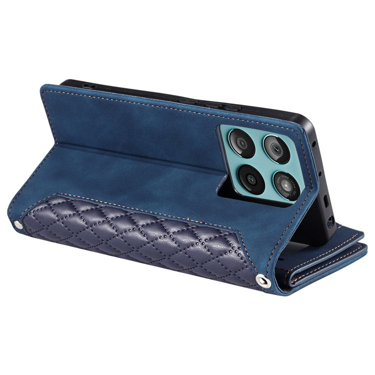 Style 005 For Motorola Edge 60 Fusion 5G Wallet Case Rhombus Stitching Line PU Leather Phone Cover - Blue