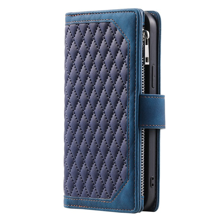 Style 005 For Motorola Edge 60 Fusion 5G Wallet Case Rhombus Stitching Line PU Leather Phone Cover - Blue