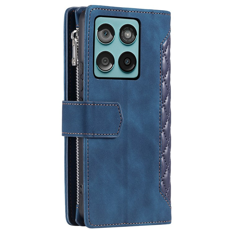 Style 005 For Motorola Edge 60 Fusion 5G Wallet Case Rhombus Stitching Line PU Leather Phone Cover - Blue