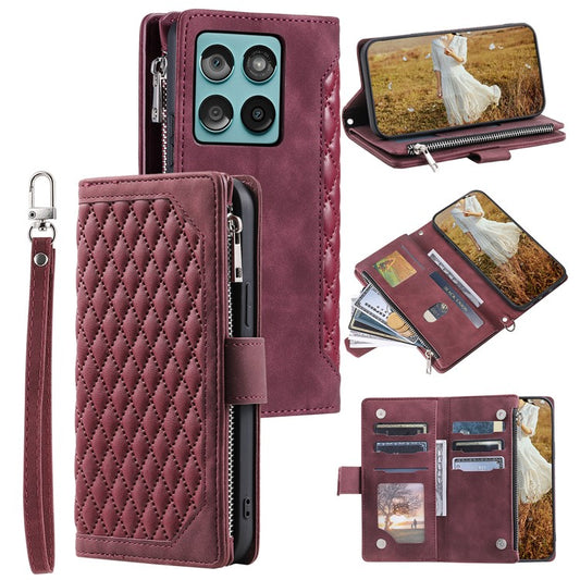 Style 005 For Motorola Edge 60 Fusion 5G Wallet Case Rhombus Stitching Line PU Leather Phone Cover - Wine Red