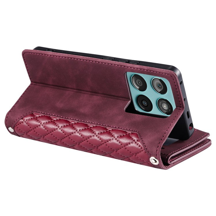 Style 005 For Motorola Edge 60 Fusion 5G Wallet Case Rhombus Stitching Line PU Leather Phone Cover - Wine Red