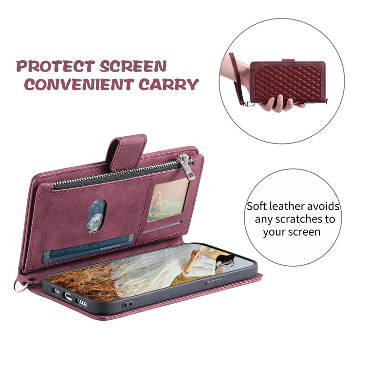 Style 005 For Motorola Edge 60 Fusion 5G Wallet Case Rhombus Stitching Line PU Leather Phone Cover - Wine Red