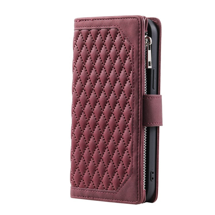 Style 005 For Motorola Edge 60 Fusion 5G Wallet Case Rhombus Stitching Line PU Leather Phone Cover - Wine Red