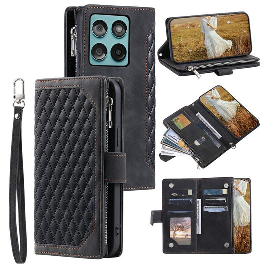 Style 005 For Motorola Edge 60 Fusion 5G Wallet Case Rhombus Stitching Line PU Leather Phone Cover - Black