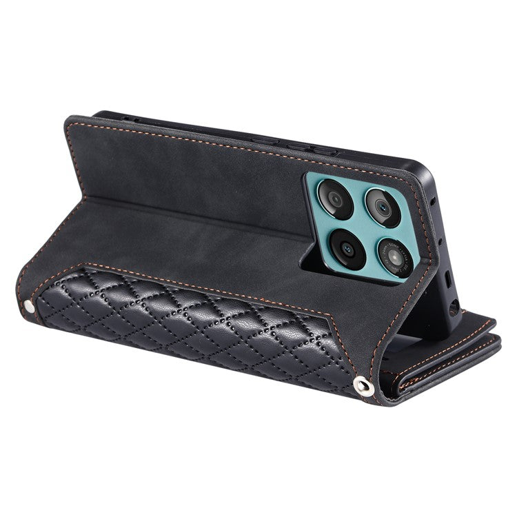 Style 005 For Motorola Edge 60 Fusion 5G Wallet Case Rhombus Stitching Line PU Leather Phone Cover - Black