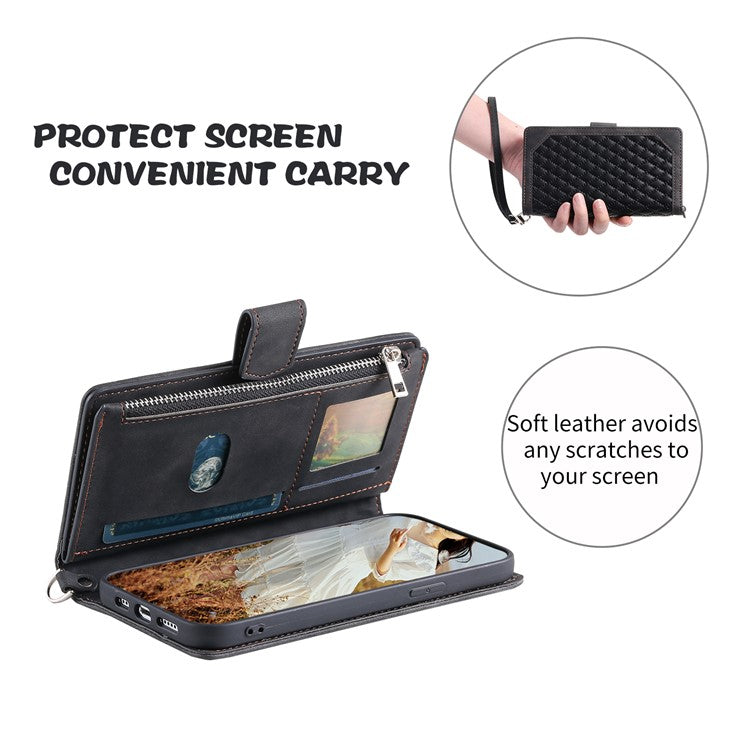 Style 005 For Motorola Edge 60 Fusion 5G Wallet Case Rhombus Stitching Line PU Leather Phone Cover - Black