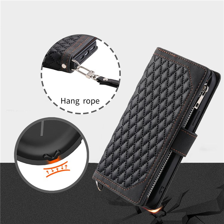 Style 005 For Motorola Edge 60 Fusion 5G Wallet Case Rhombus Stitching Line PU Leather Phone Cover - Black