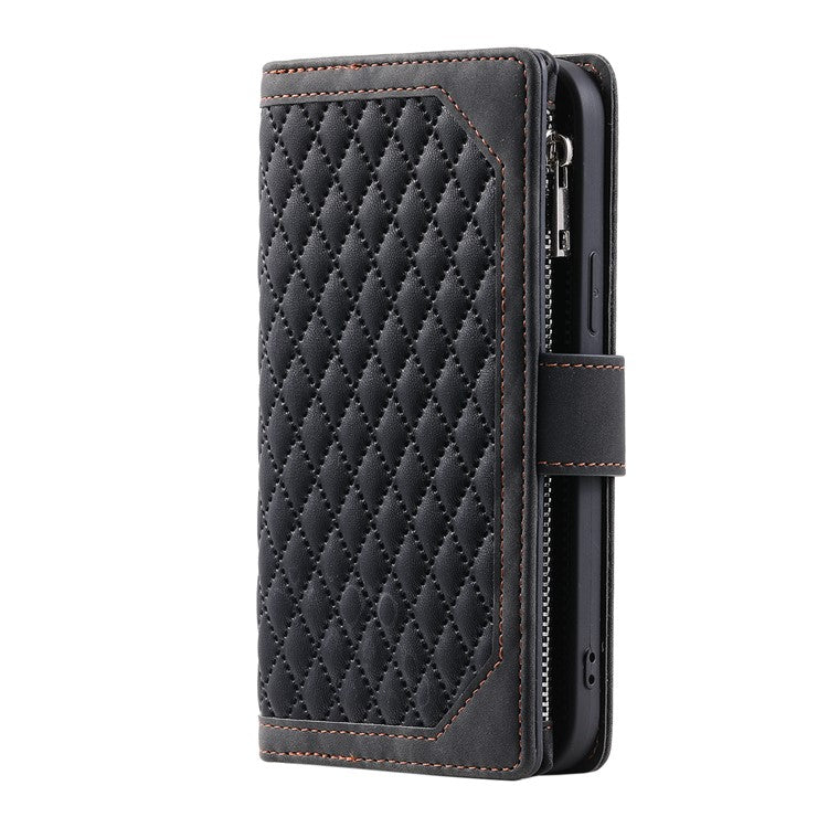 Style 005 For Motorola Edge 60 Fusion 5G Wallet Case Rhombus Stitching Line PU Leather Phone Cover - Black