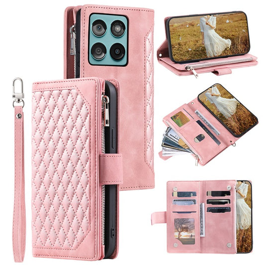 Style 005 For Motorola Edge 60 Fusion 5G Wallet Case Rhombus Stitching Line PU Leather Phone Cover - Rose Gold