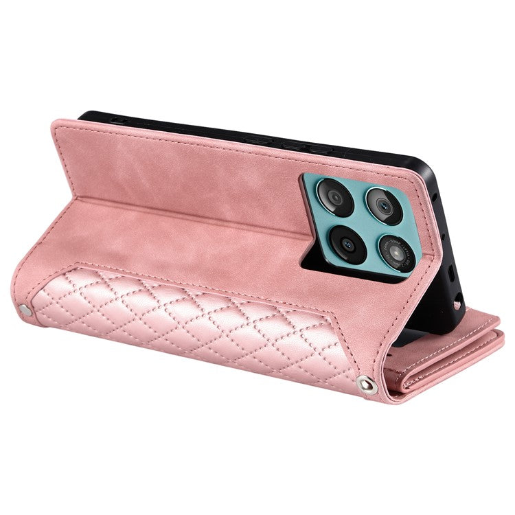 Style 005 For Motorola Edge 60 Fusion 5G Wallet Case Rhombus Stitching Line PU Leather Phone Cover - Rose Gold
