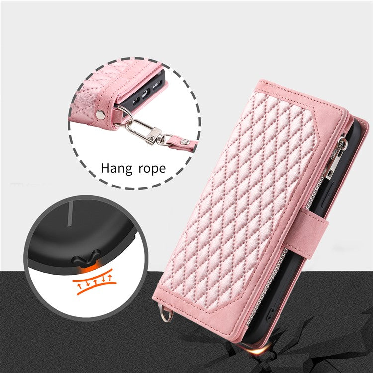Style 005 For Motorola Edge 60 Fusion 5G Wallet Case Rhombus Stitching Line PU Leather Phone Cover - Rose Gold