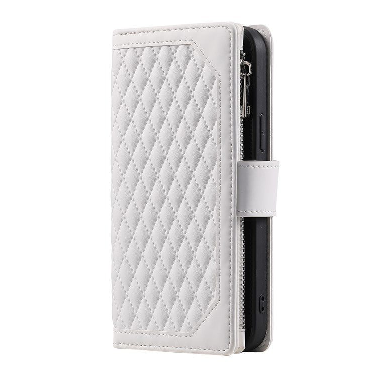Style 005 For Motorola Edge 60 Fusion 5G Wallet Case Rhombus Stitching Line PU Leather Phone Cover - White