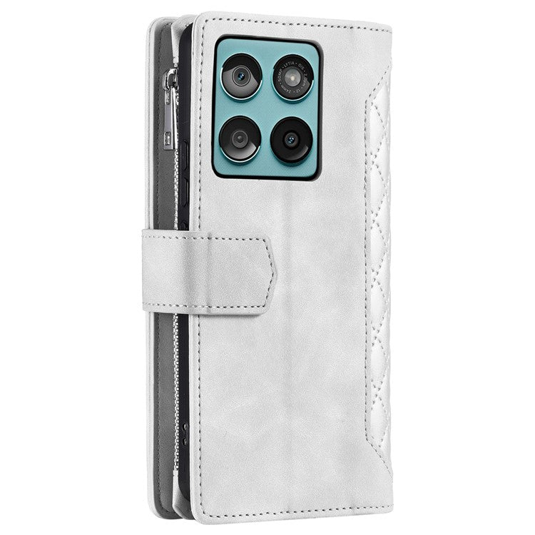 Style 005 For Motorola Edge 60 Fusion 5G Wallet Case Rhombus Stitching Line PU Leather Phone Cover - White