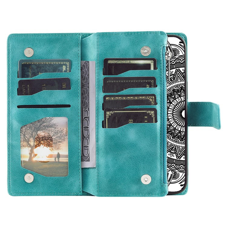 Style 006 For Motorola Edge 60 Fusion 5G Wallet Case PU Leather Phone Cover Mandala Flower Pattern - Mint Green