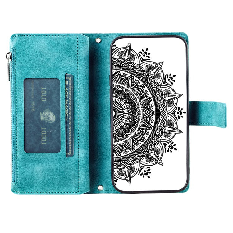 Style 006 For Motorola Edge 60 Fusion 5G Wallet Case PU Leather Phone Cover Mandala Flower Pattern - Mint Green
