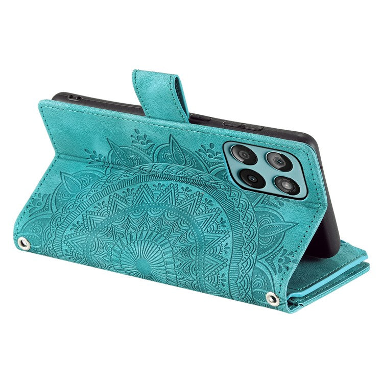 Style 006 For Motorola Edge 60 Fusion 5G Wallet Case PU Leather Phone Cover Mandala Flower Pattern - Mint Green