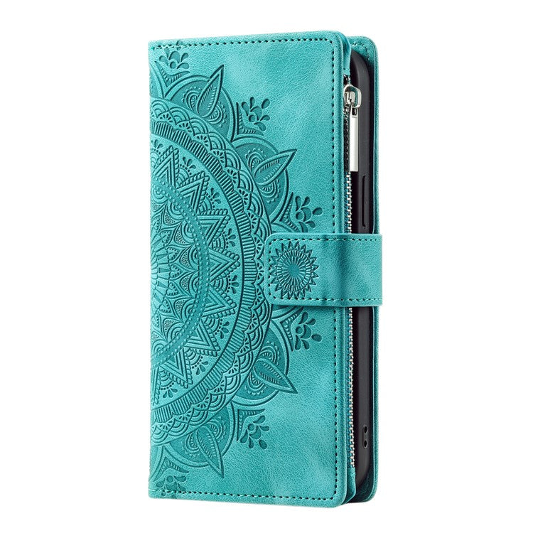 Style 006 For Motorola Edge 60 Fusion 5G Wallet Case PU Leather Phone Cover Mandala Flower Pattern - Mint Green