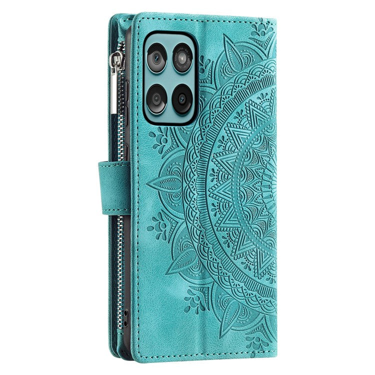 Style 006 For Motorola Edge 60 Fusion 5G Wallet Case PU Leather Phone Cover Mandala Flower Pattern - Mint Green