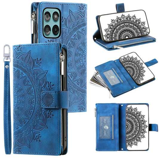 Style 006 For Motorola Edge 60 Fusion 5G Wallet Case PU Leather Phone Cover Mandala Flower Pattern - Blue