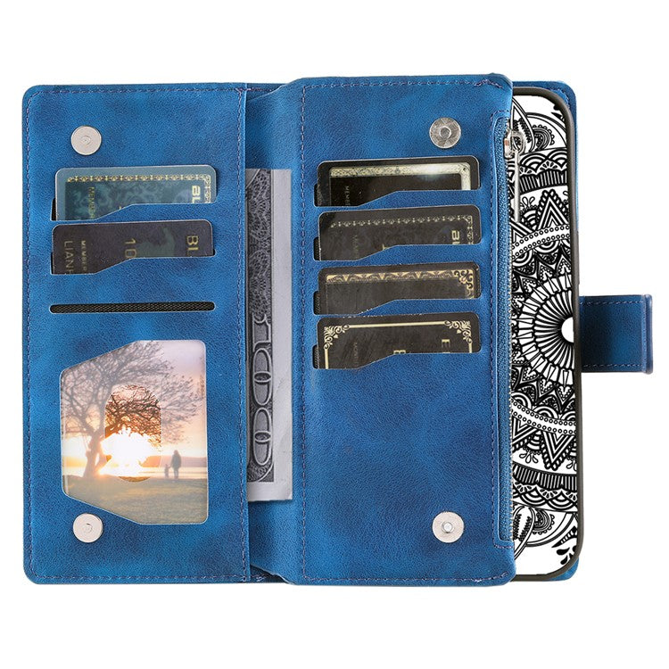 Style 006 For Motorola Edge 60 Fusion 5G Wallet Case PU Leather Phone Cover Mandala Flower Pattern - Blue