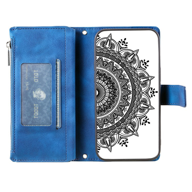 Style 006 For Motorola Edge 60 Fusion 5G Wallet Case PU Leather Phone Cover Mandala Flower Pattern - Blue