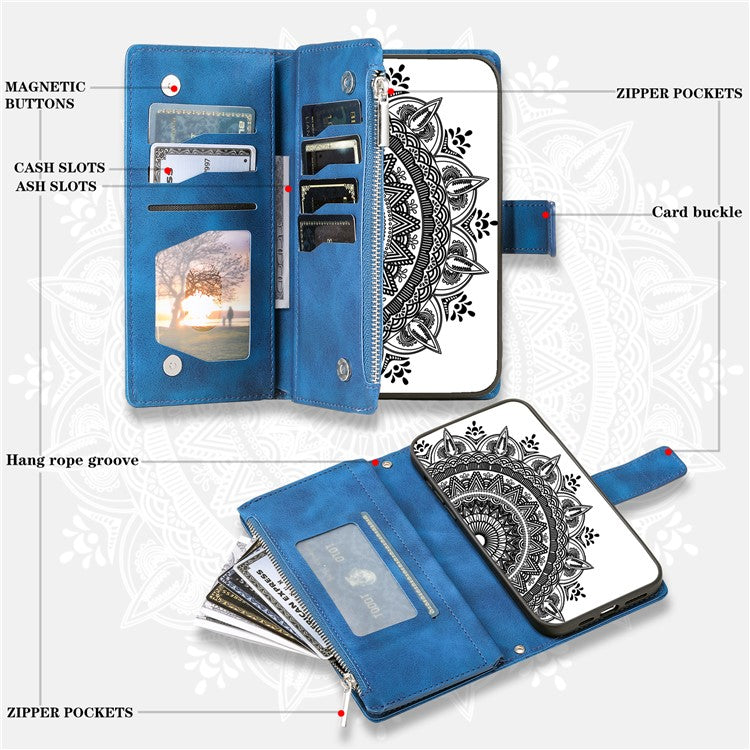 Style 006 For Motorola Edge 60 Fusion 5G Wallet Case PU Leather Phone Cover Mandala Flower Pattern - Blue