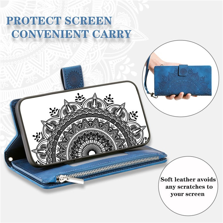 Style 006 For Motorola Edge 60 Fusion 5G Wallet Case PU Leather Phone Cover Mandala Flower Pattern - Blue