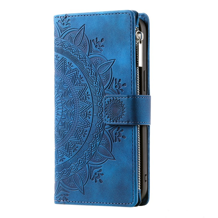 Style 006 For Motorola Edge 60 Fusion 5G Wallet Case PU Leather Phone Cover Mandala Flower Pattern - Blue