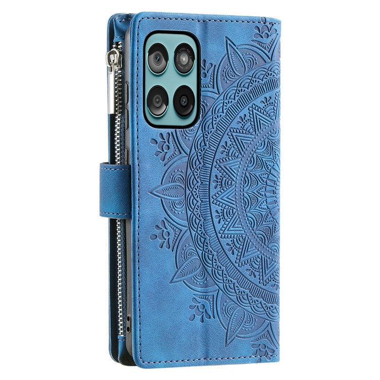 Style 006 For Motorola Edge 60 Fusion 5G Wallet Case PU Leather Phone Cover Mandala Flower Pattern - Blue