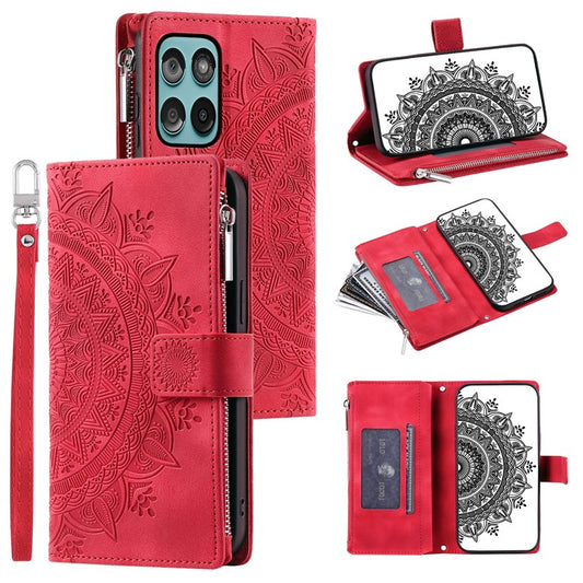 Style 006 For Motorola Edge 60 Fusion 5G Wallet Case PU Leather Phone Cover Mandala Flower Pattern - Rose