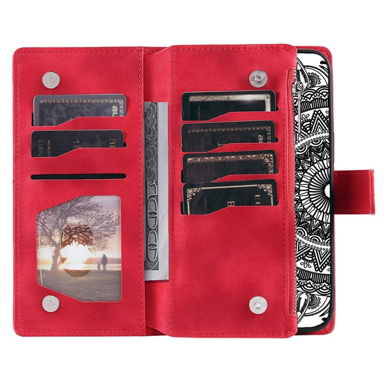 Style 006 For Motorola Edge 60 Fusion 5G Wallet Case PU Leather Phone Cover Mandala Flower Pattern - Rose