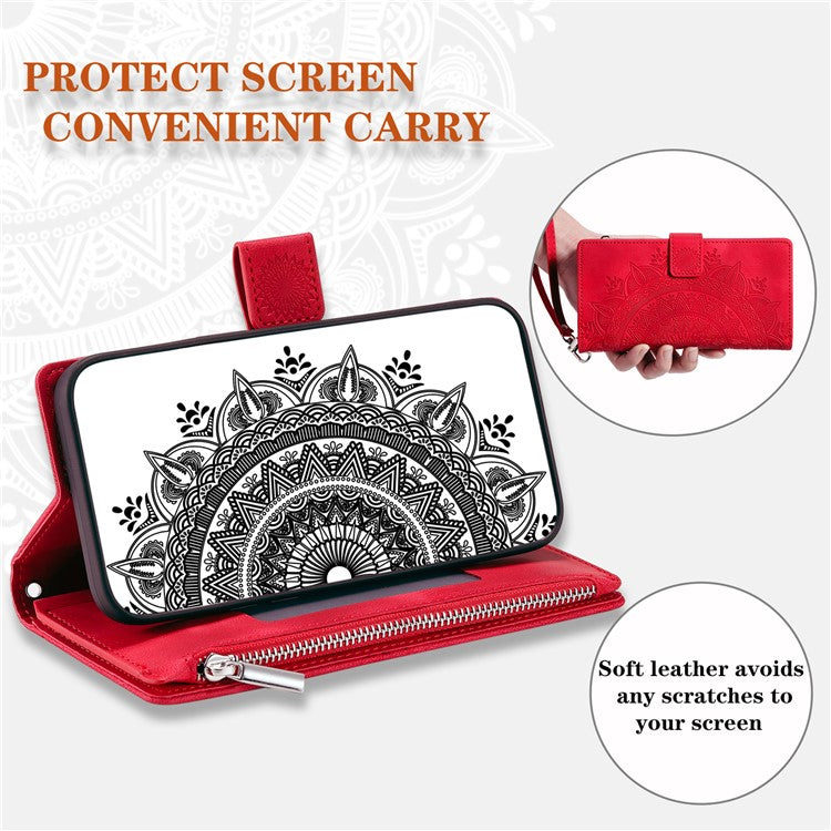 Style 006 For Motorola Edge 60 Fusion 5G Wallet Case PU Leather Phone Cover Mandala Flower Pattern - Rose
