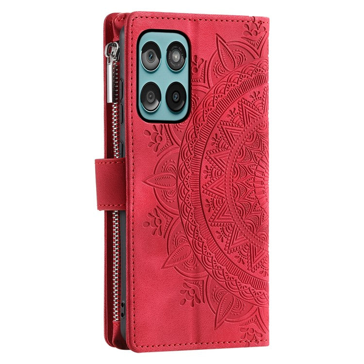 Style 006 For Motorola Edge 60 Fusion 5G Wallet Case PU Leather Phone Cover Mandala Flower Pattern - Rose