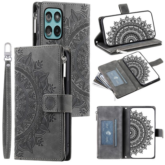 Style 006 For Motorola Edge 60 Fusion 5G Wallet Case PU Leather Phone Cover Mandala Flower Pattern - Grey