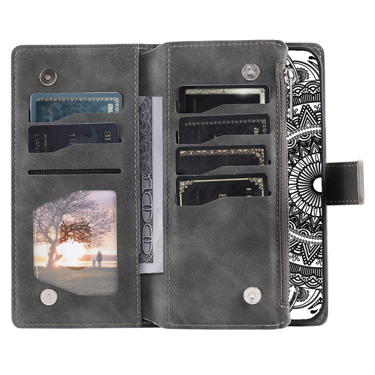 Style 006 For Motorola Edge 60 Fusion 5G Wallet Case PU Leather Phone Cover Mandala Flower Pattern - Grey