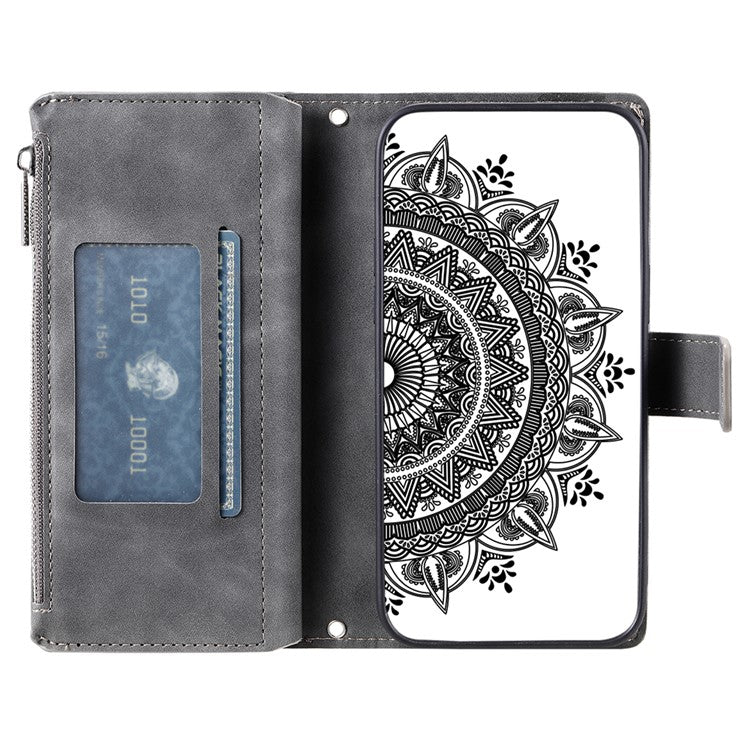 Style 006 For Motorola Edge 60 Fusion 5G Wallet Case PU Leather Phone Cover Mandala Flower Pattern - Grey