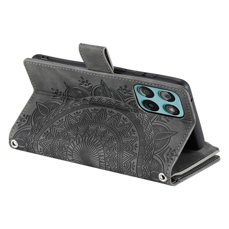 Style 006 For Motorola Edge 60 Fusion 5G Wallet Case PU Leather Phone Cover Mandala Flower Pattern - Grey