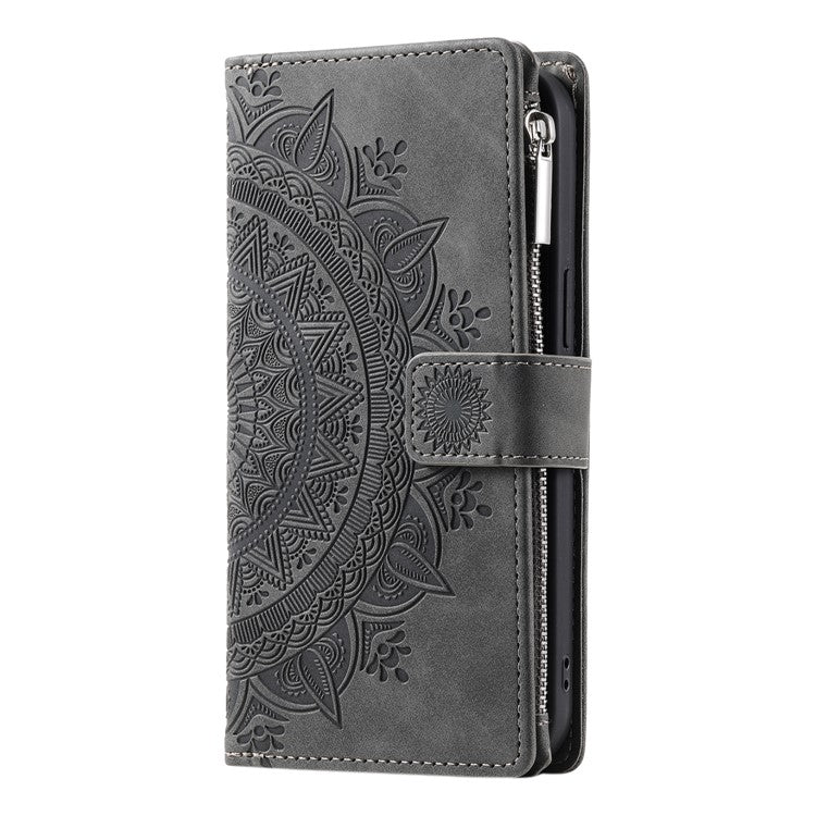 Style 006 For Motorola Edge 60 Fusion 5G Wallet Case PU Leather Phone Cover Mandala Flower Pattern - Grey