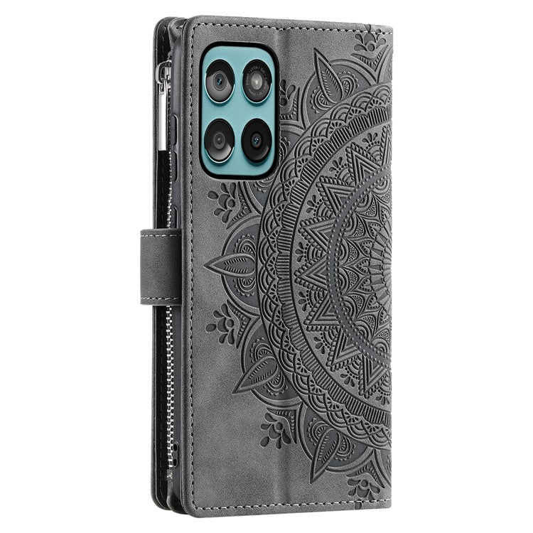 Style 006 For Motorola Edge 60 Fusion 5G Wallet Case PU Leather Phone Cover Mandala Flower Pattern - Grey