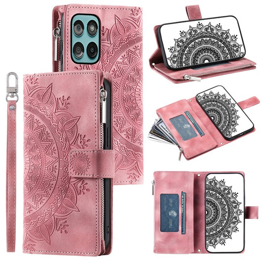 Style 006 For Motorola Edge 60 Fusion 5G Wallet Case PU Leather Phone Cover Mandala Flower Pattern - Rose Gold
